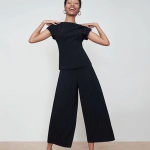 MM LaFleur Zhou Culotte and McDonough top in Faded Stripe pattern black